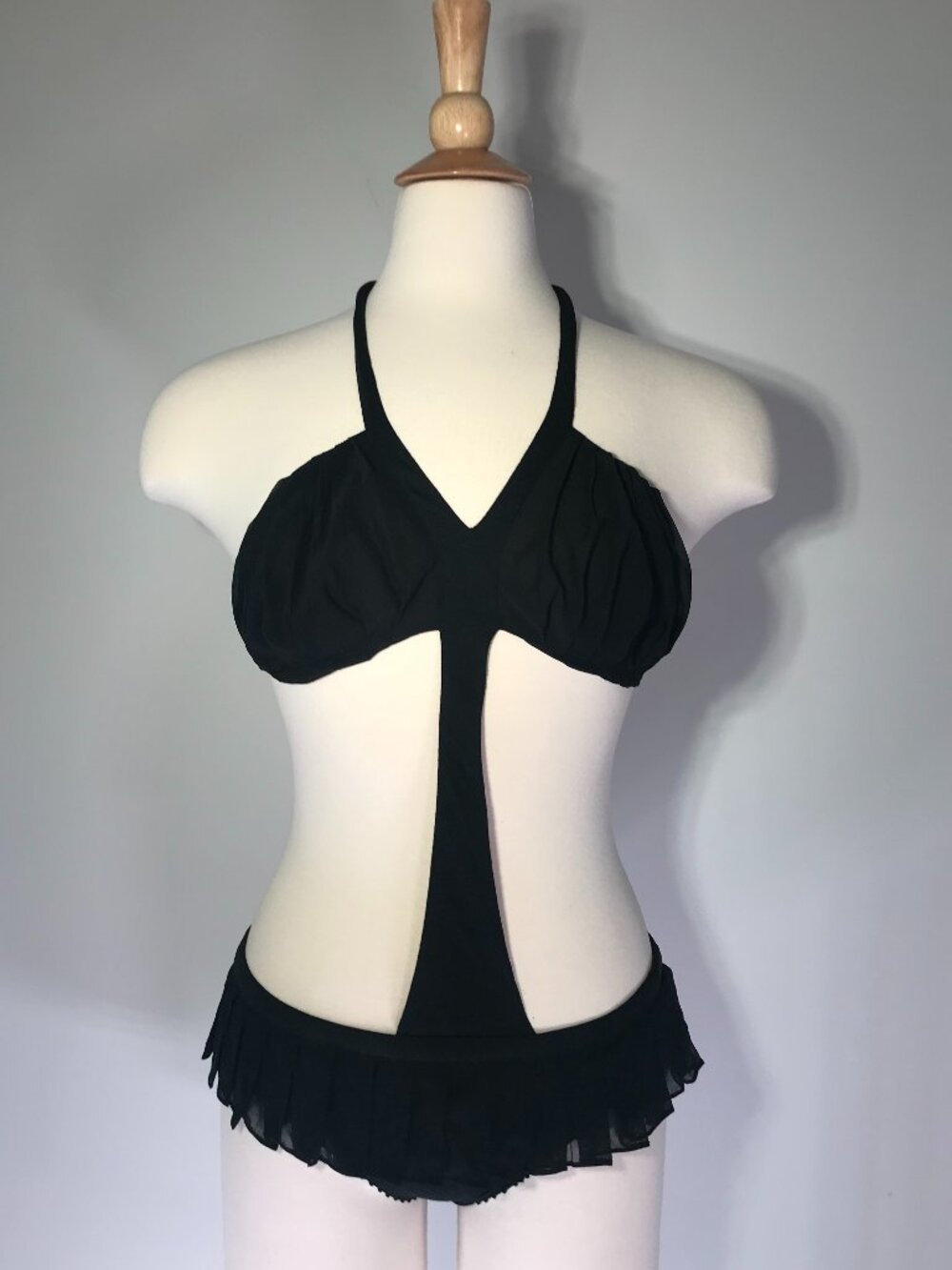 Vintage Kiki De Montparnasse Black Silk Chiffon Pleated T Bikini (L)